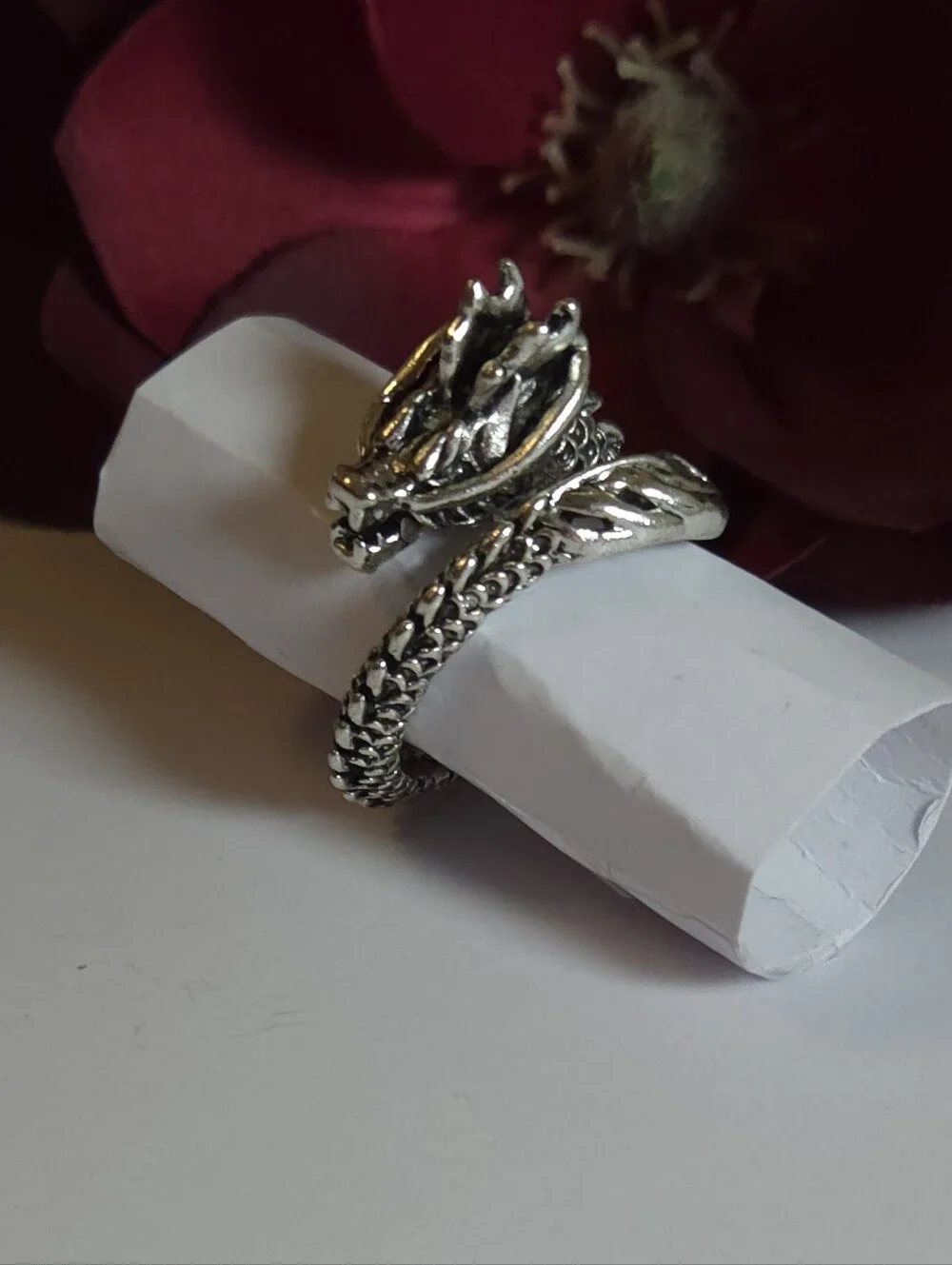 Silver Plated Dragon Tail Wrap Around Ring Size 8 Statement Ring Unisex